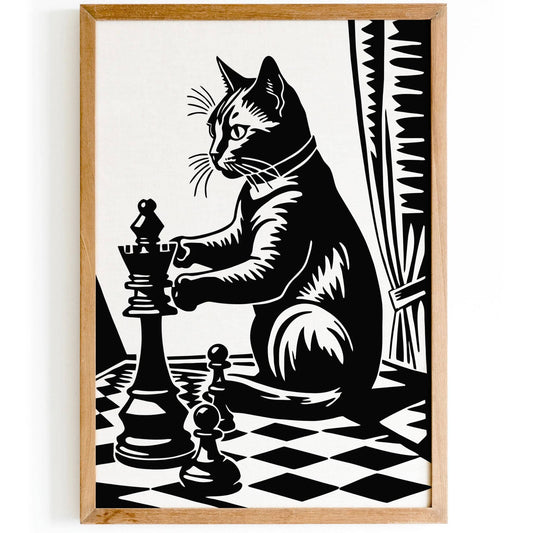 Vintage Chess Cat Wall Art