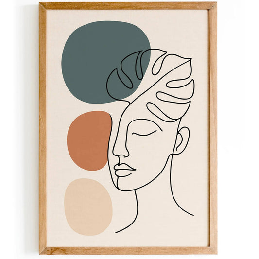 Abstract Face with Monstera Leaf Print