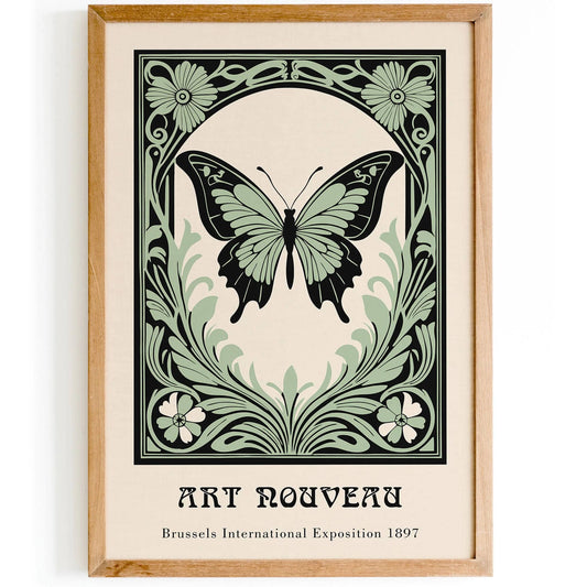 Art Nouveau Green Butterfly Poster - HypeSheriff