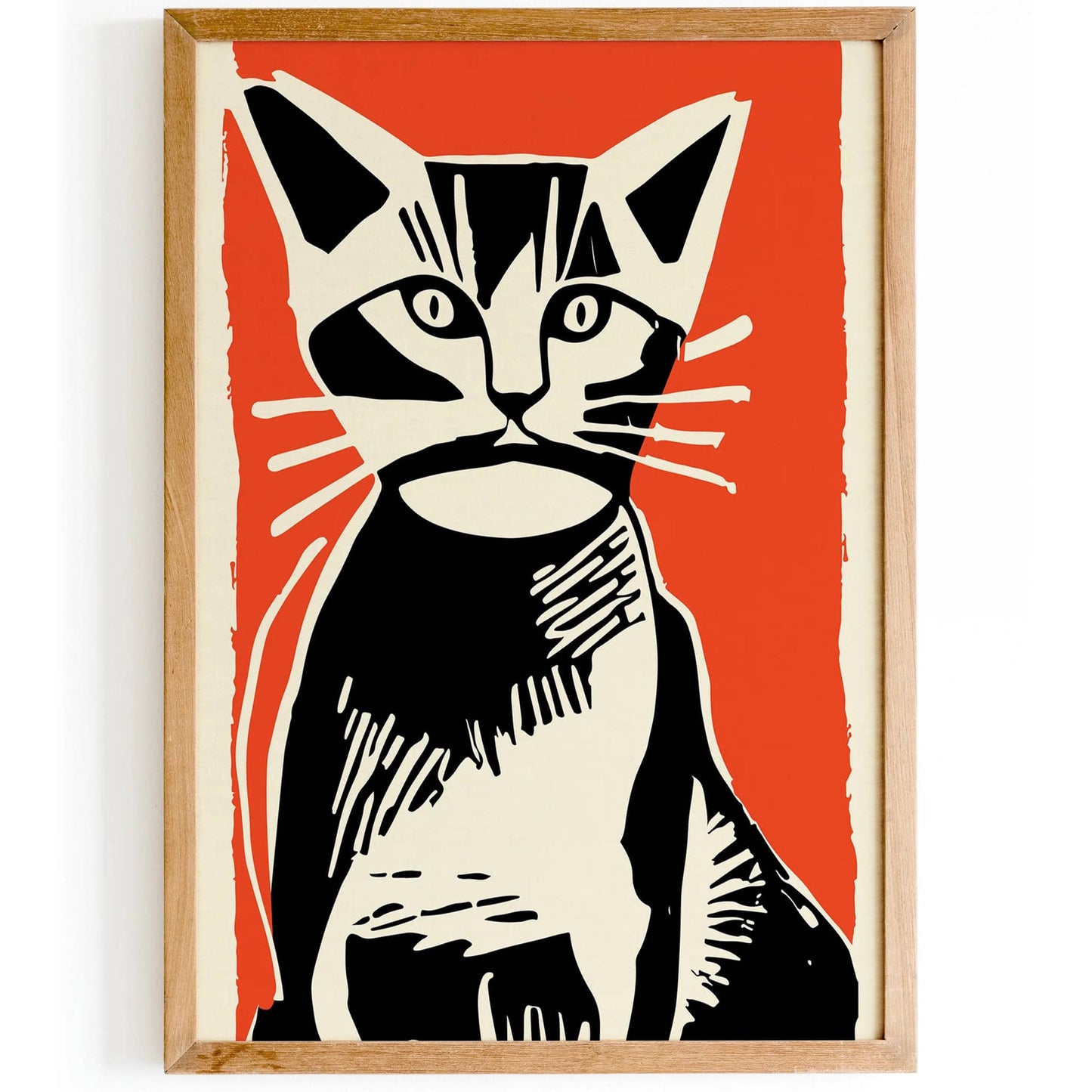 Retro Cat Linocut Wall Art Poster - HypeSheriff
