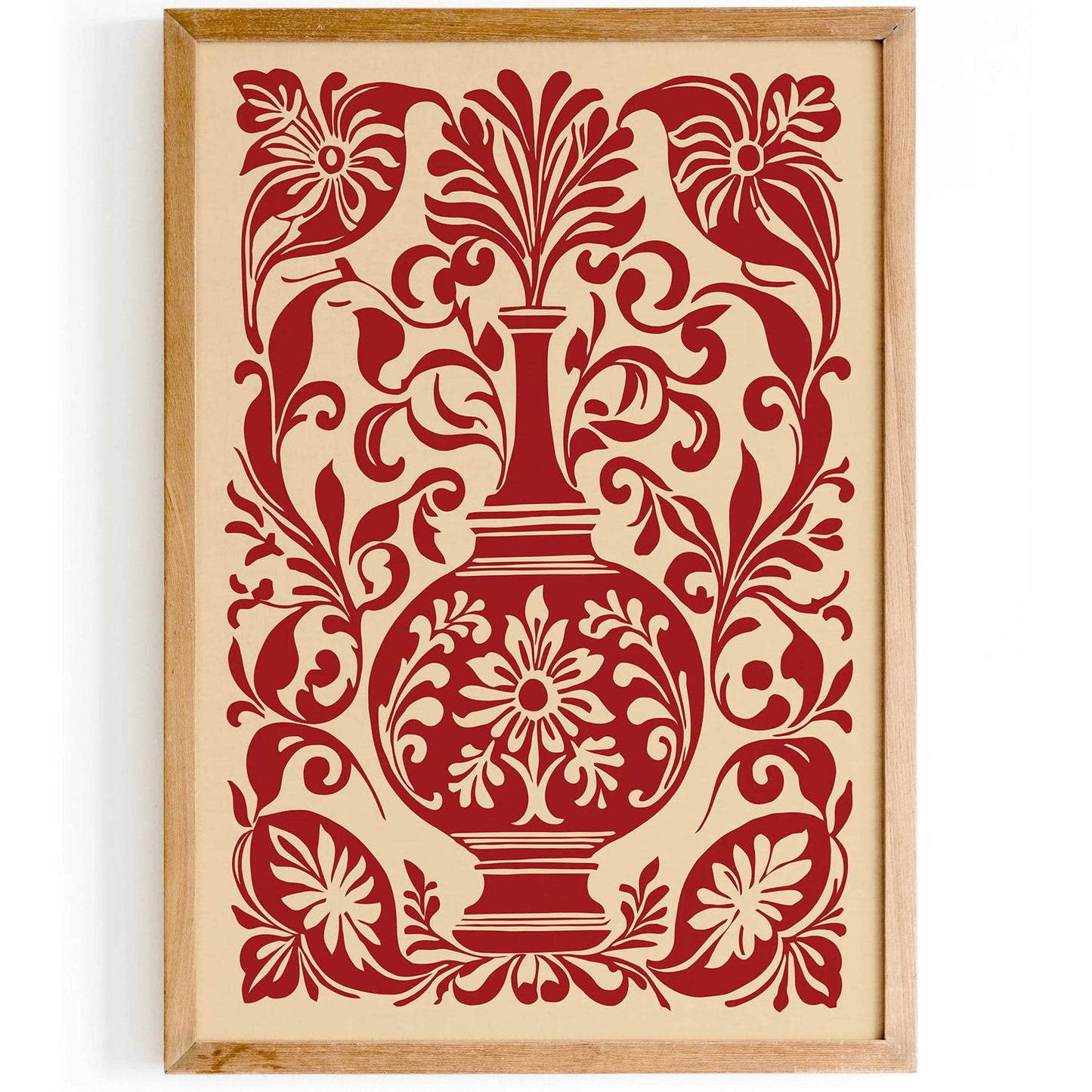 Botanical Vase Poster – Dark Red Floral Art Print