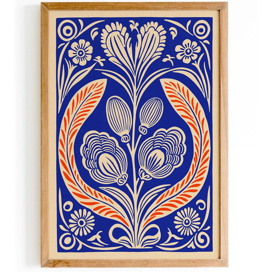Abstract Floral Art in Linocut Style Poster