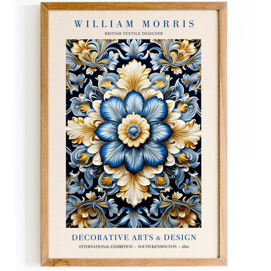 William Morris Blue Floral Art Print - HypeSheriff