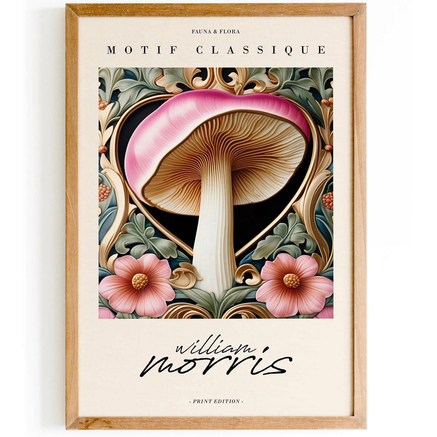 Pink Mushroom Motif Classique Morris Art Print - HypeSheriff