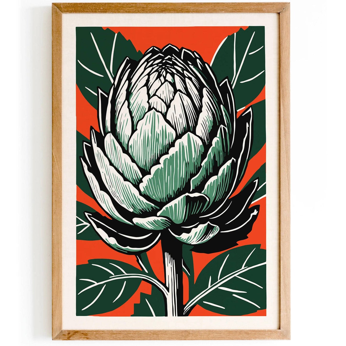 Retro Red Green Artichoke Linocut Print - HypeSheriff