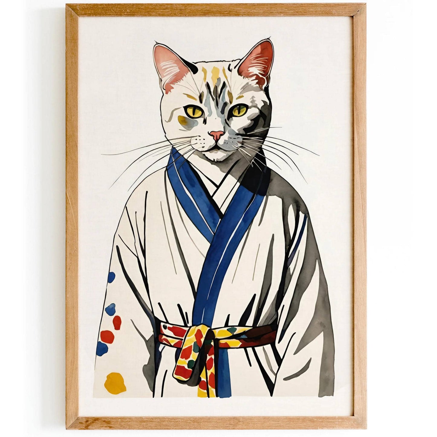 Japanese Kimono Cat Art Print Poster