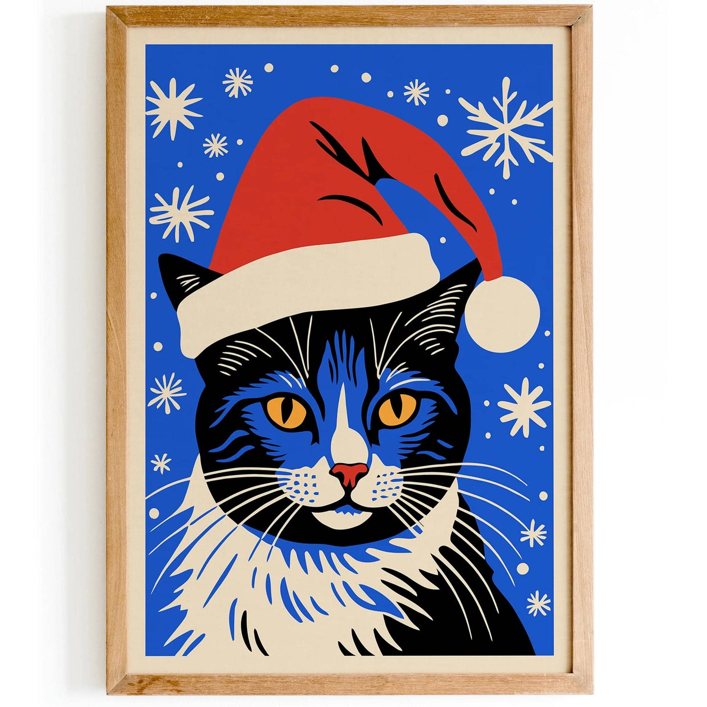 Cat Santa Blue Art Print - HypeSheriff