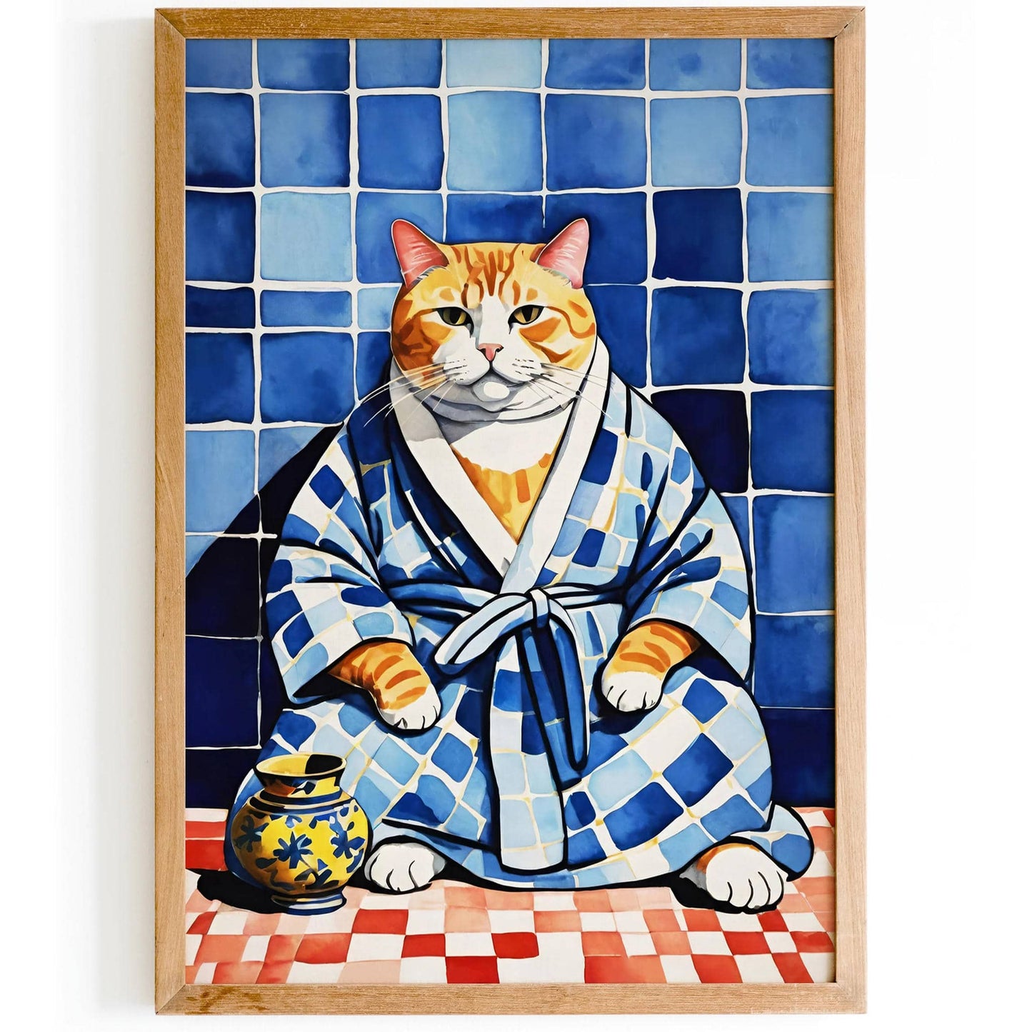 Whimsical Cat in Bathrobe Poster