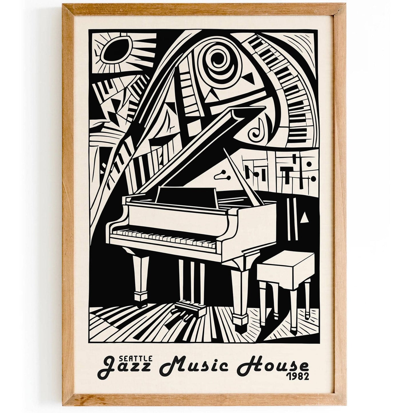 Seattle Jazz Music House BW Poster