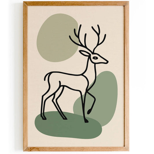 Deer Line Art Print – Aesthetic Woodland Wall Decor