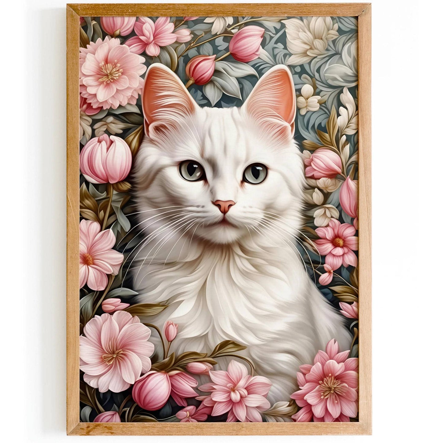 Elegant White Cat in Flowers Poster - HypeSheriff