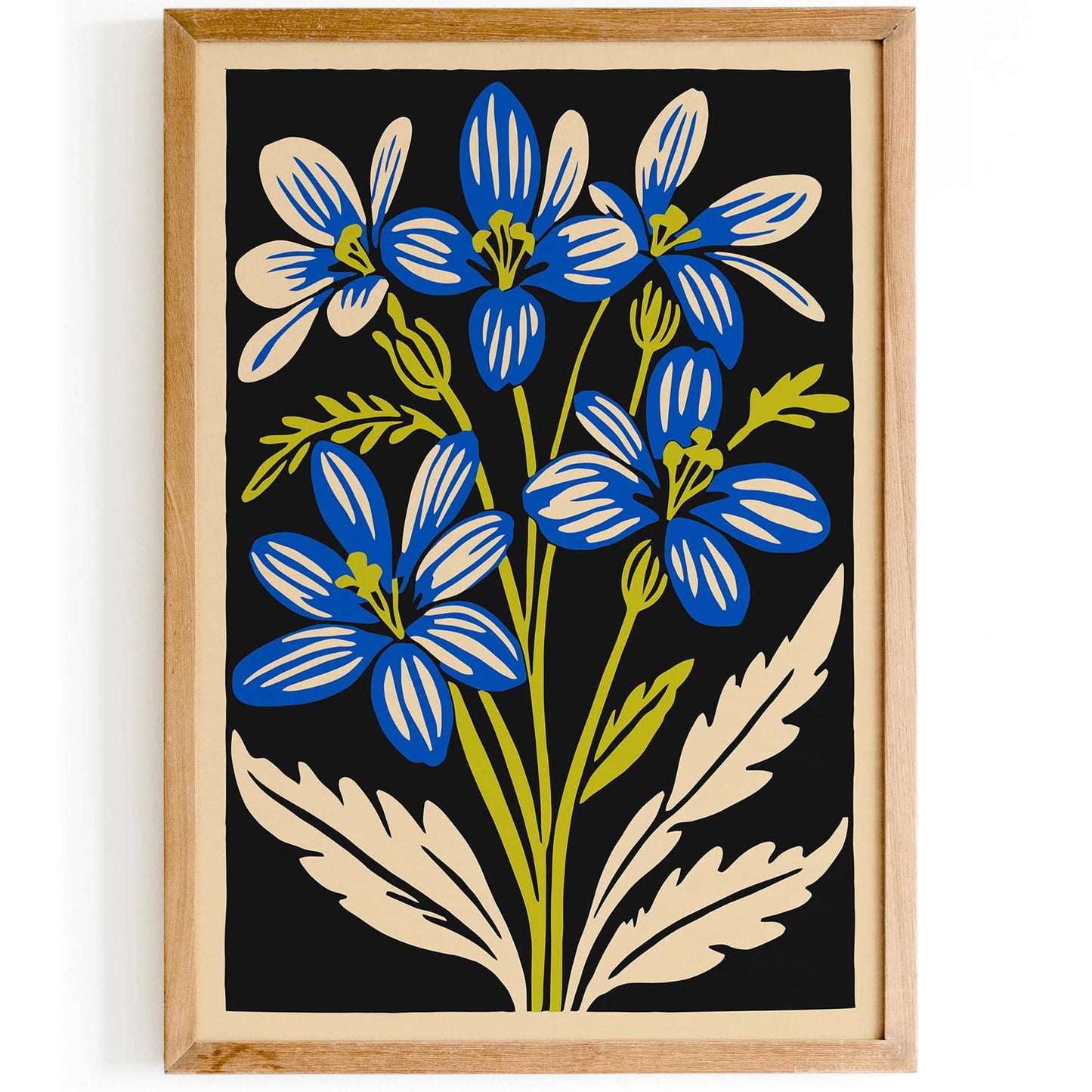 Retro Blue Flower Cutout Poster – Vintage Botanical Wall Art