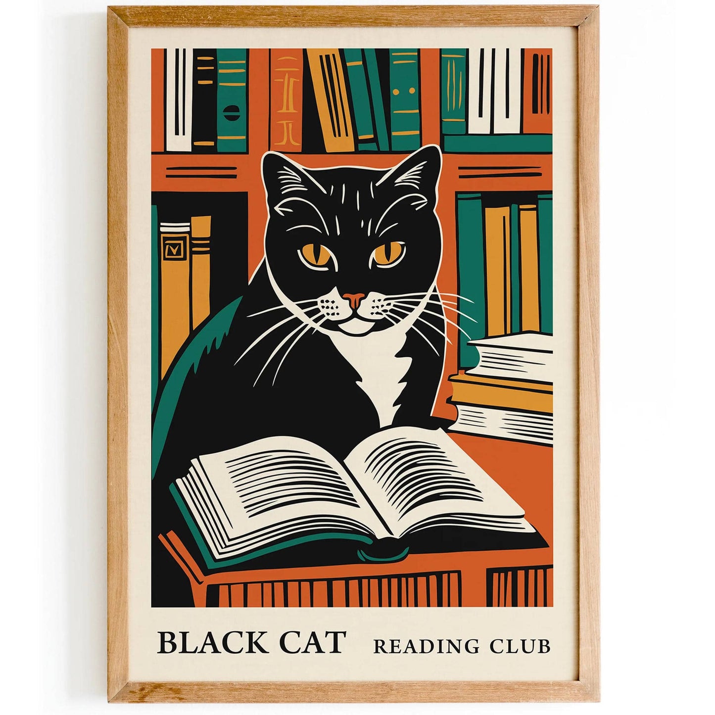 Black Cat Reading Club Poster – Trendy 2025 Art Print
