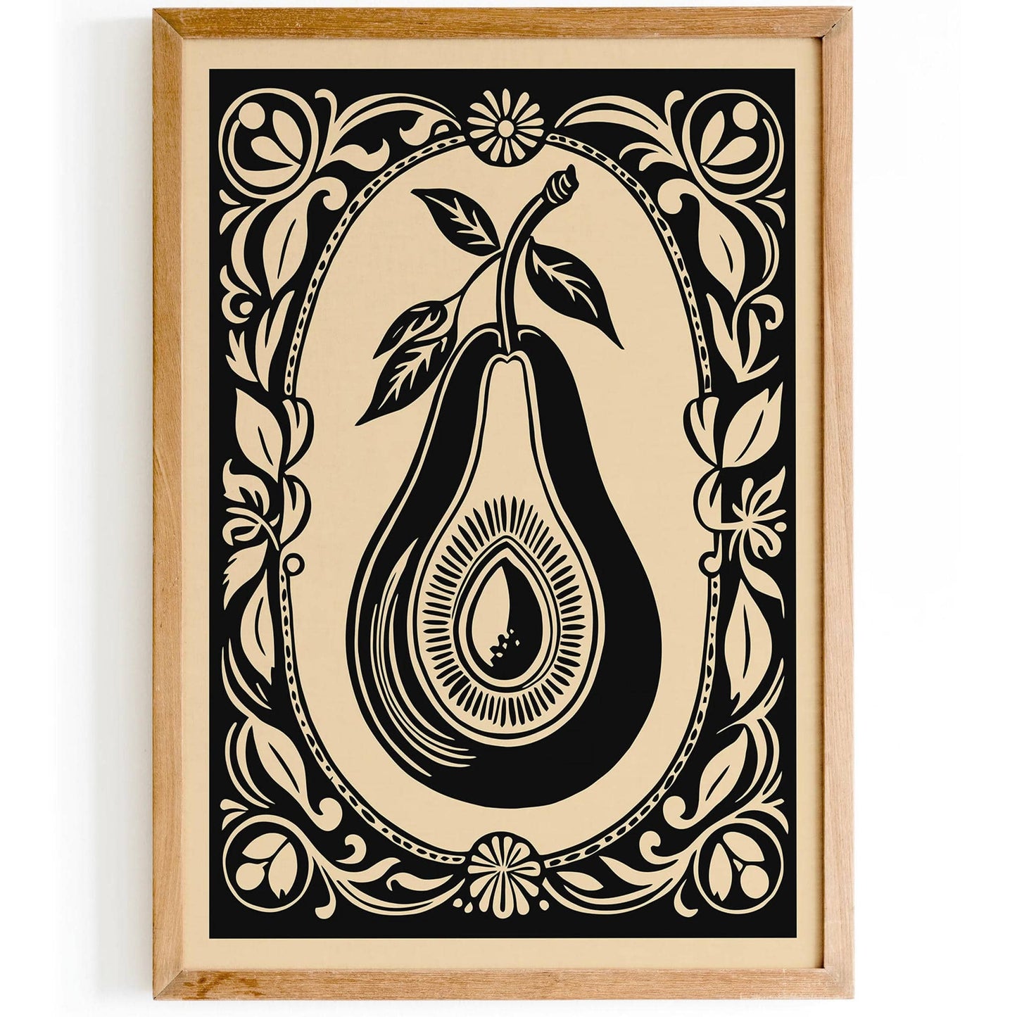 Rococo Style Black Avocado Print Kitchen Wall Art
