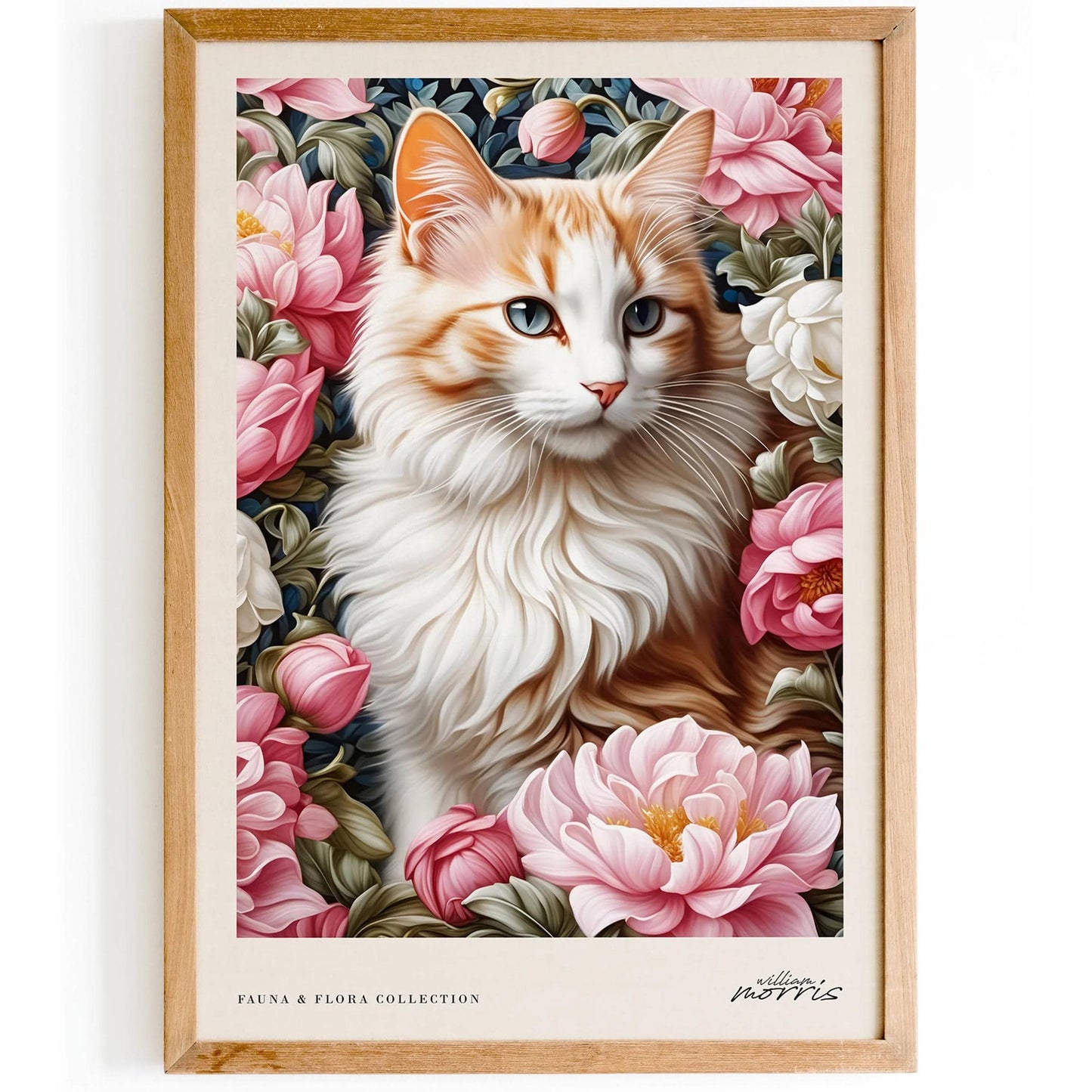 Cute Pink Cat in Floral Wall Art - HypeSheriff