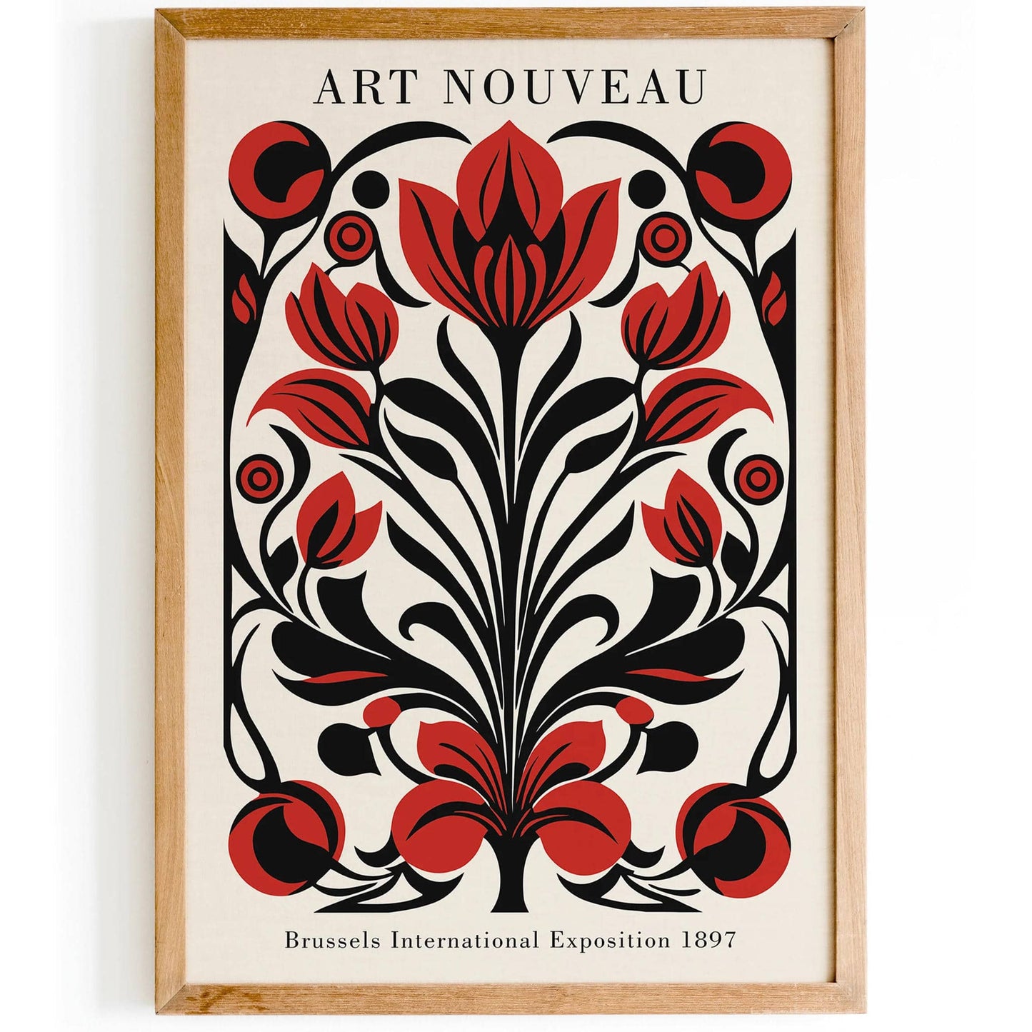 Art Nouveau Red Botanical Wall Art - HypeSheriff
