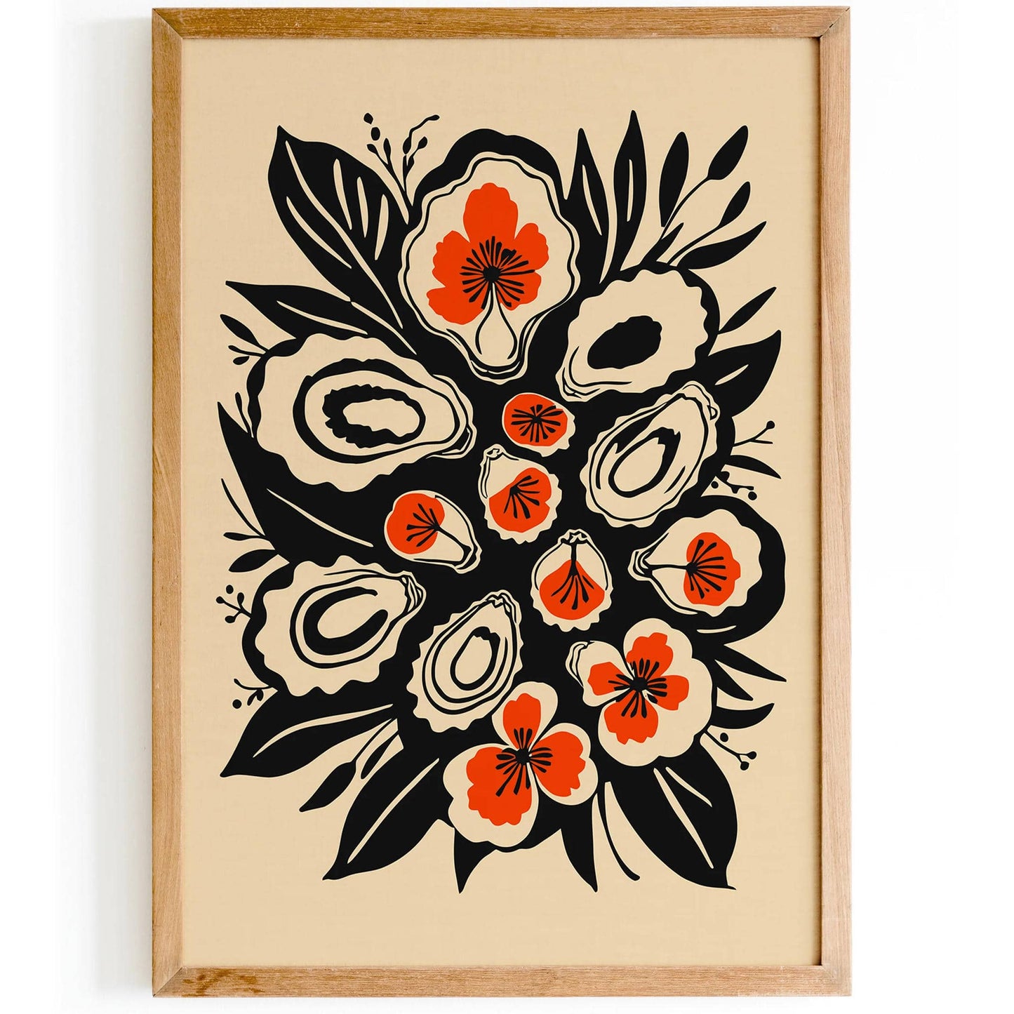 Black Ink Oysters and Flowers Poster - HypeSheriff