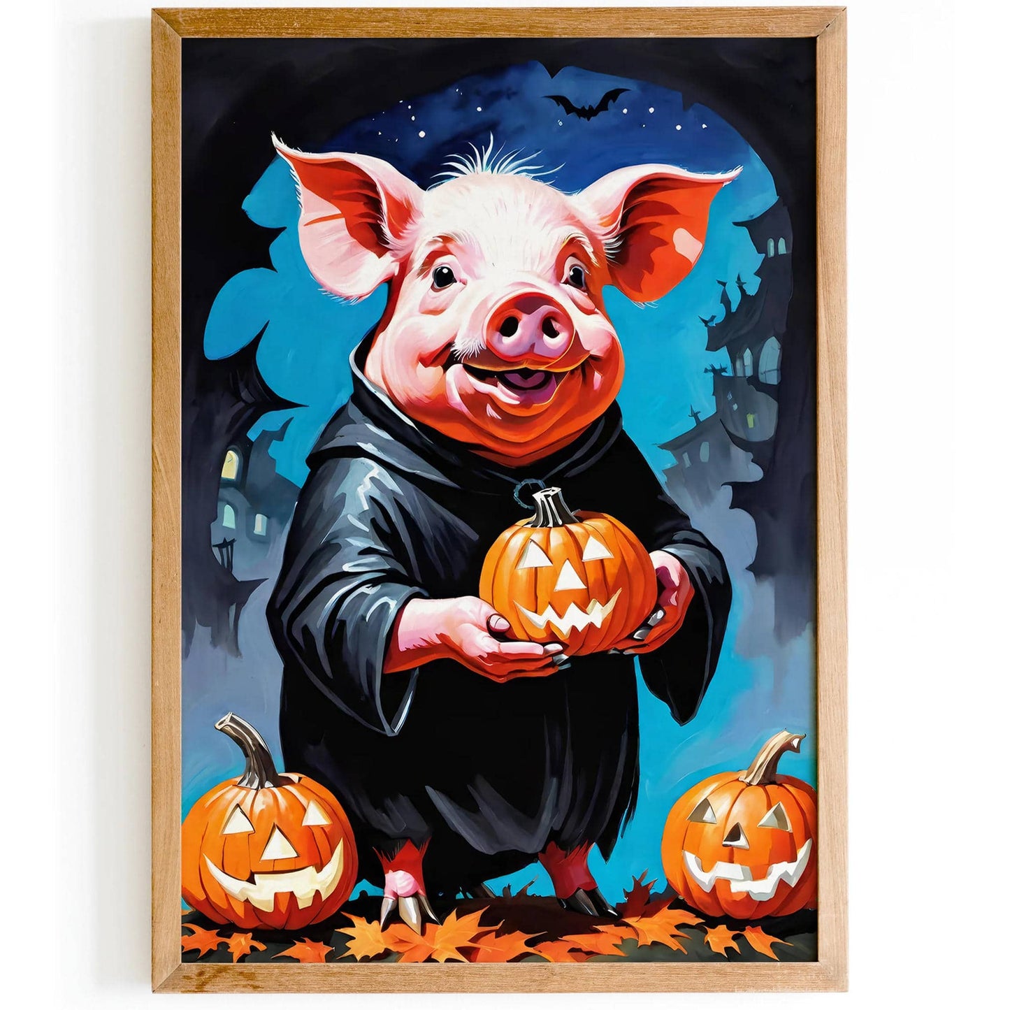 Funny Halloween Pig with Pumpkin Poster - HypeSheriff