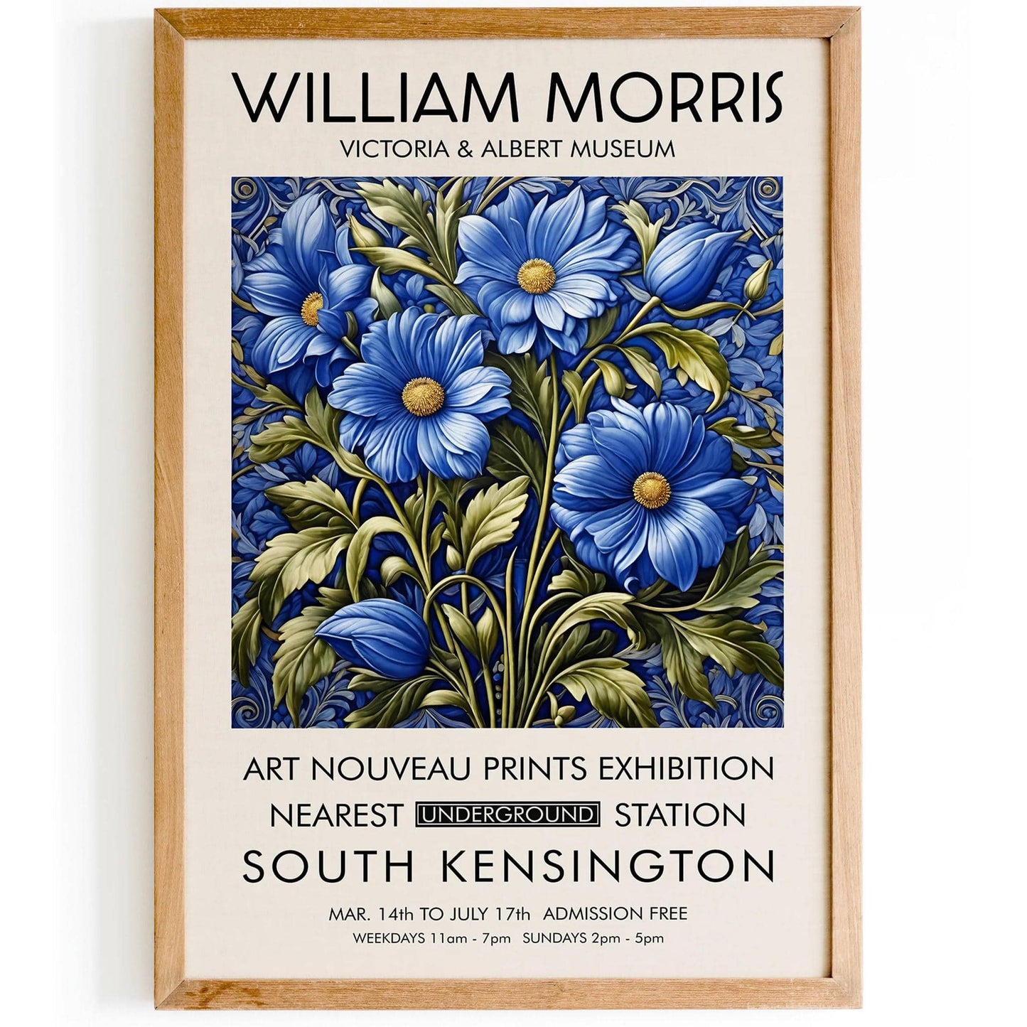 William Morris Blue Floral Poster - HypeSheriff