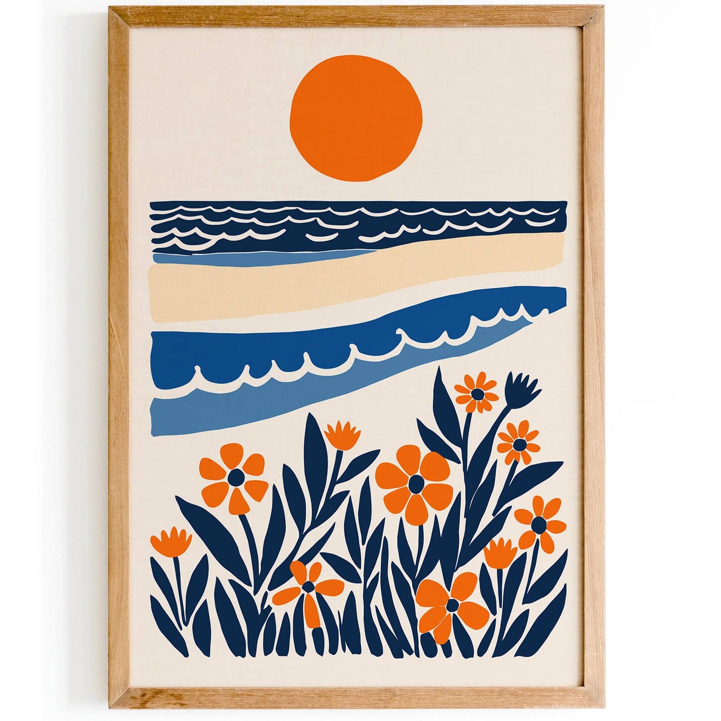 Blue and Orange Nautical Landscape Print