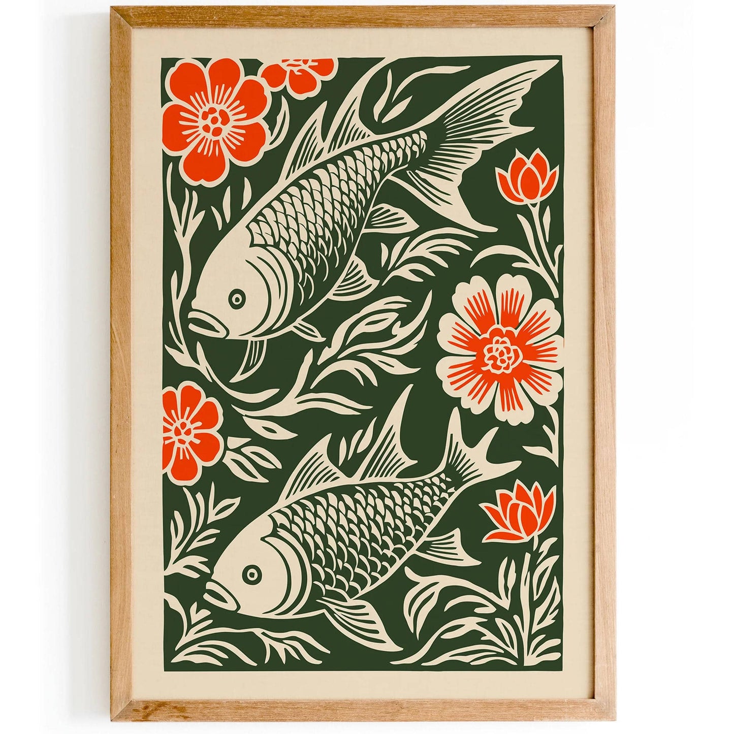 Koi Fish Botanical Ocean Wall Art Print