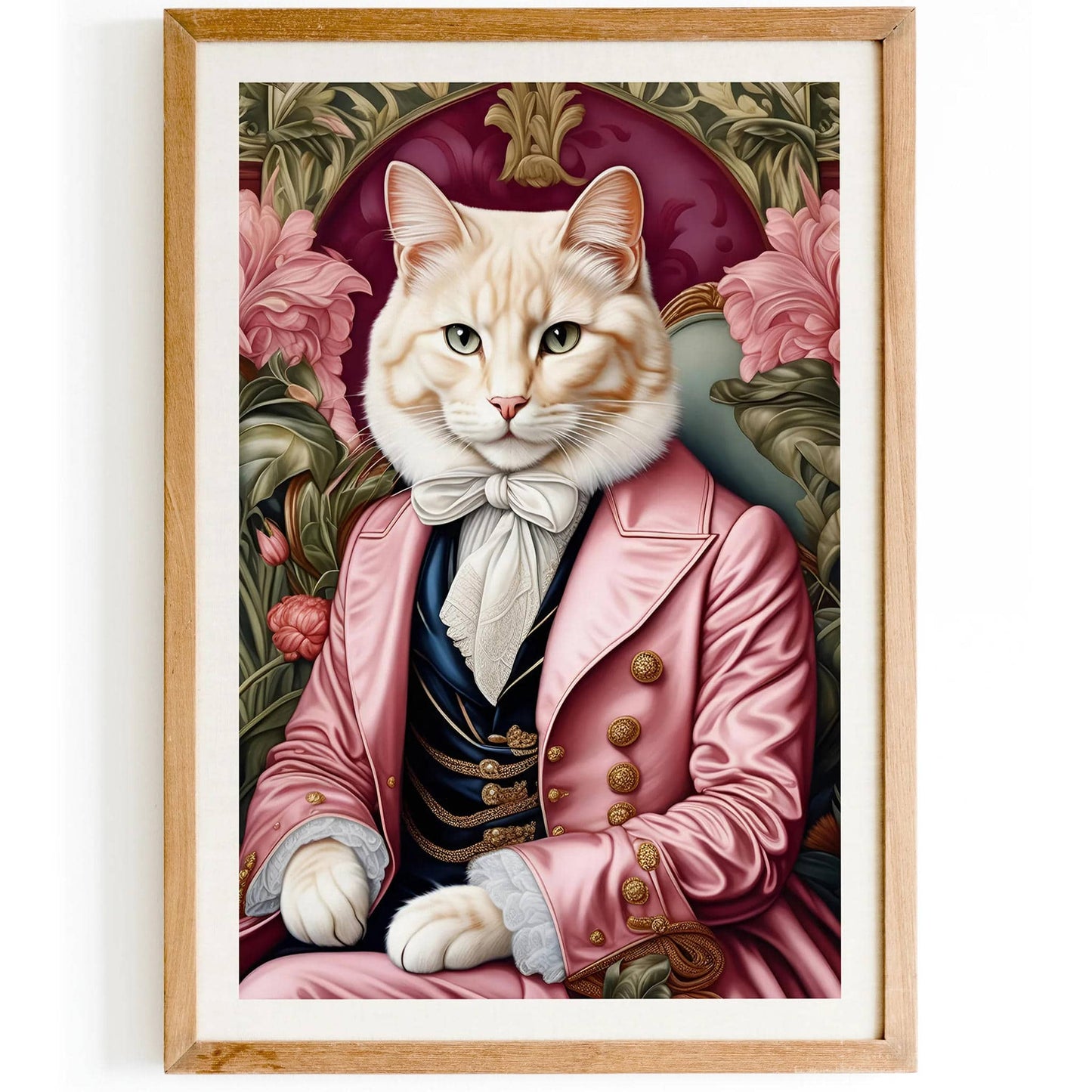 Pink Victorian Feline Portrait Wall Art - HypeSheriff