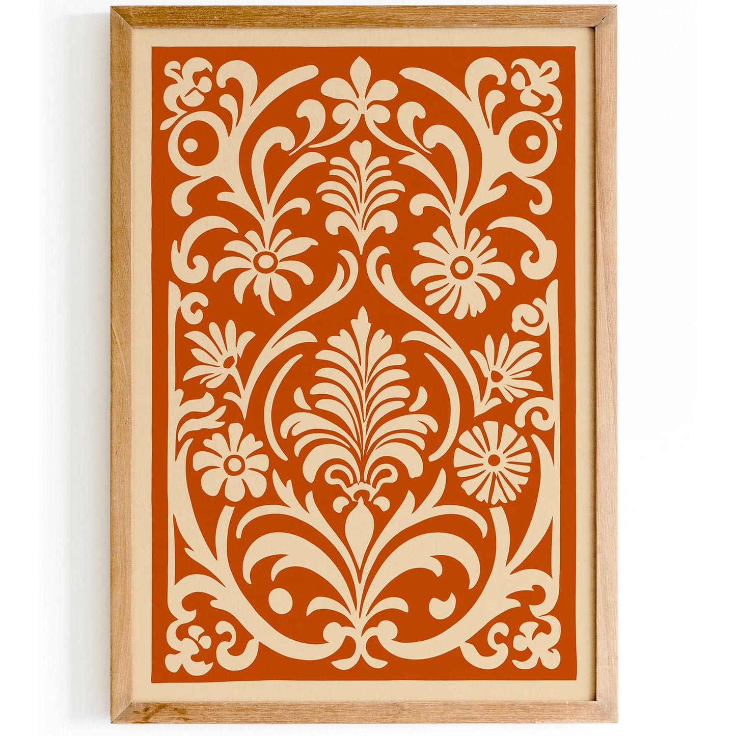 Folk Burnt Orange Floral Cut Outs Print - HypeSheriff