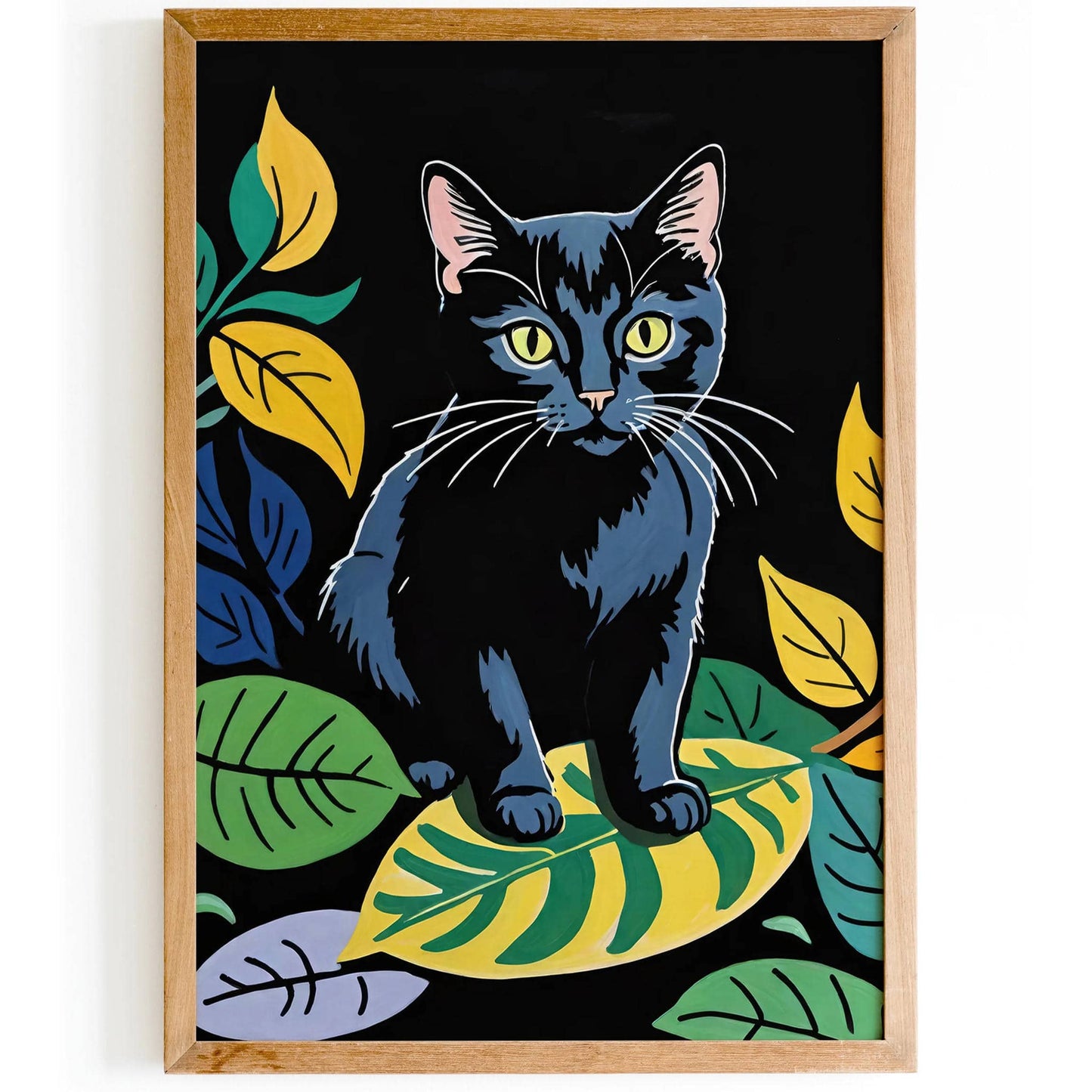 Black Cat in Leaves Wall Art Print - HypeSheriff