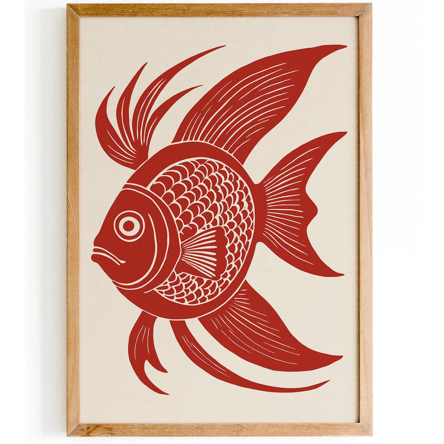 Retro Fish Linocut Print - Japanese Wall Decor - HypeSheriff