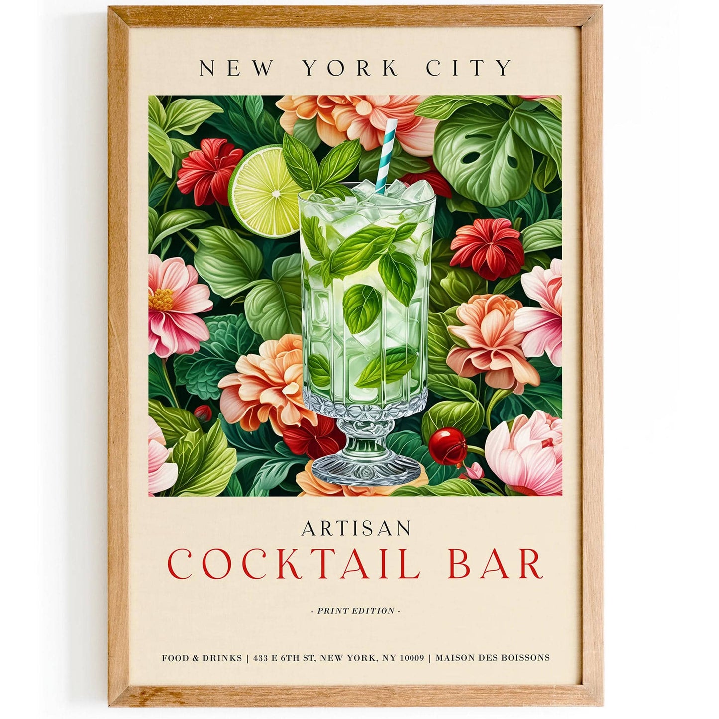 New York City Coctail Bar Green Wall Art - HypeSheriff