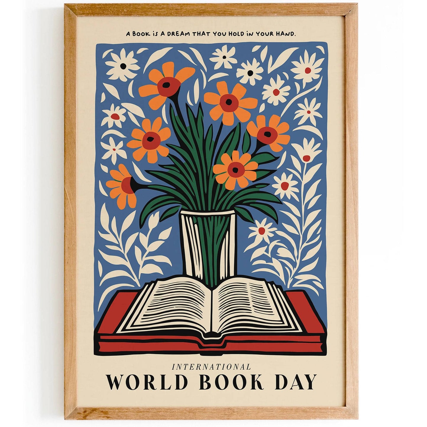 Book & Flowers Poster - Vintage Poster for Living Room