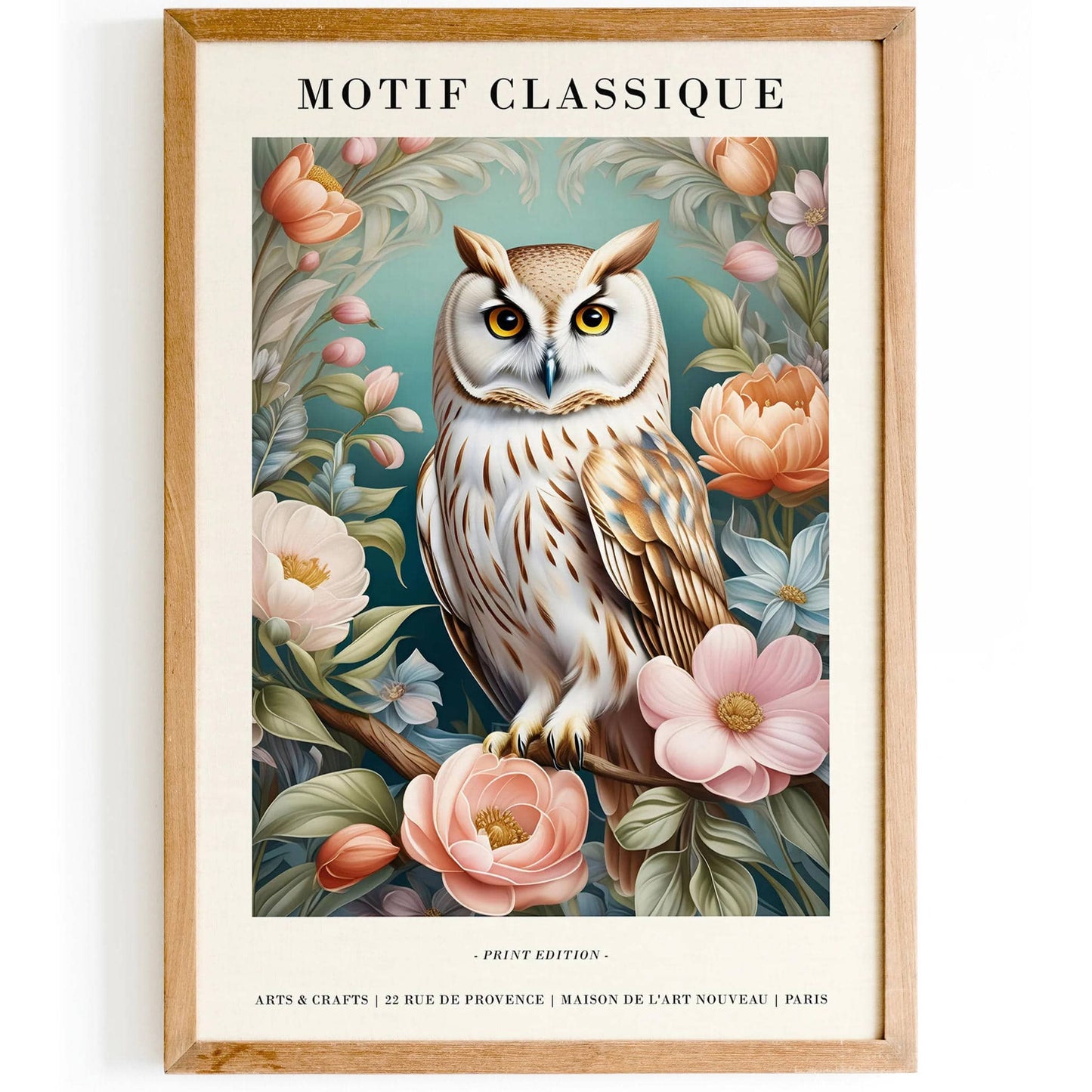 Romantic French Motif Owl & Floral Art Print - HypeSheriff