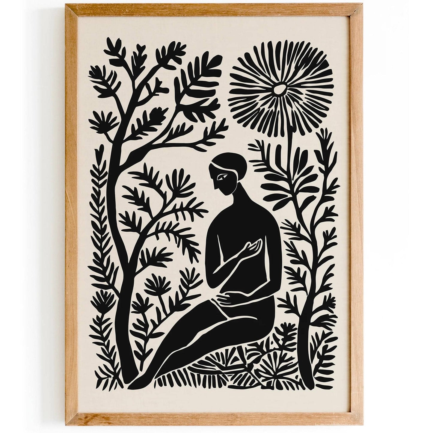 Sitting Woman Floral BW Poster - HypeSheriff