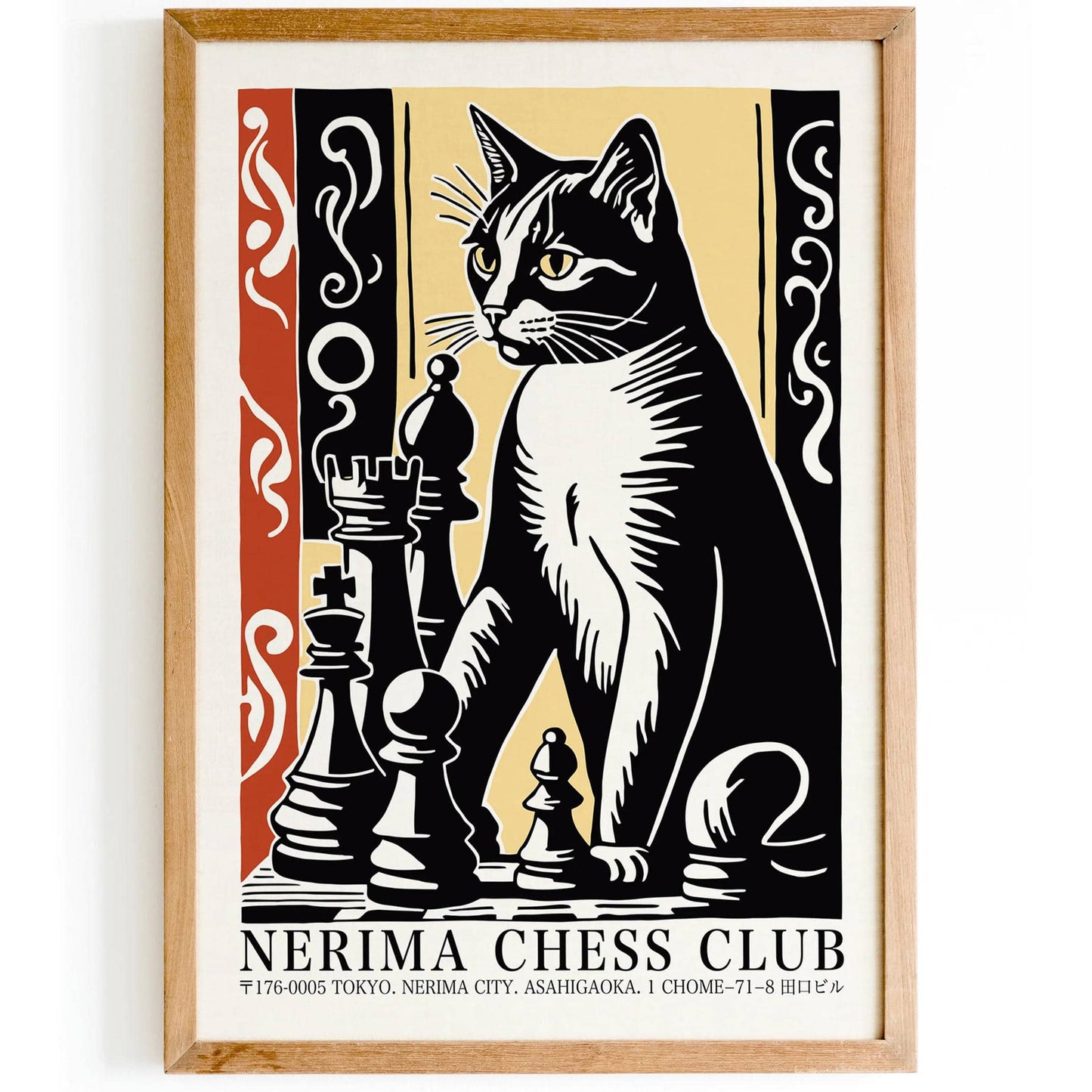 Nerima Chess Club: Cat & Chess Pieces Art
