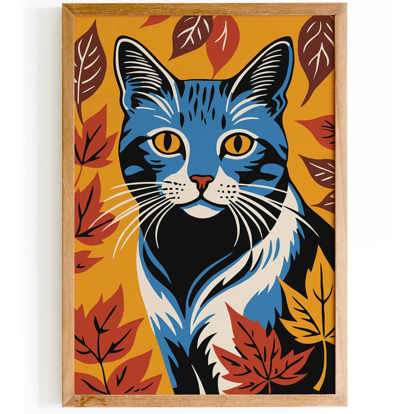Cat in Leaves Fall Home Decor Art Print - HypeSheriff