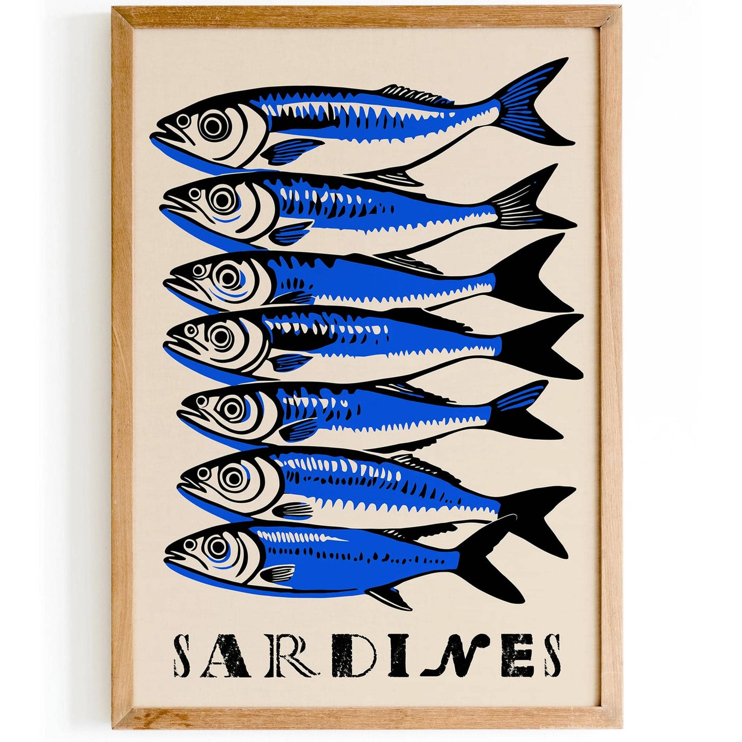 Blue Sardines Art Print Retro Kitchen Decor - HypeSheriff