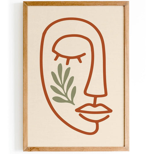 Bohemian Line Art Woman Face Print