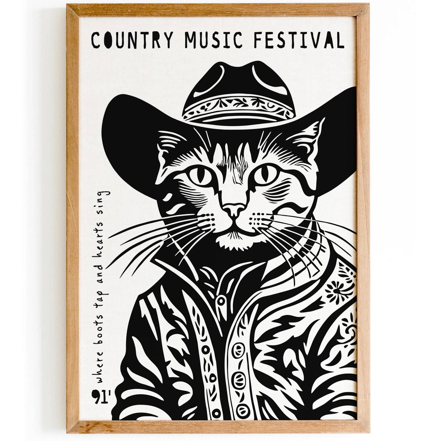 Country Music Festival BW Cat Poster - HypeSheriff