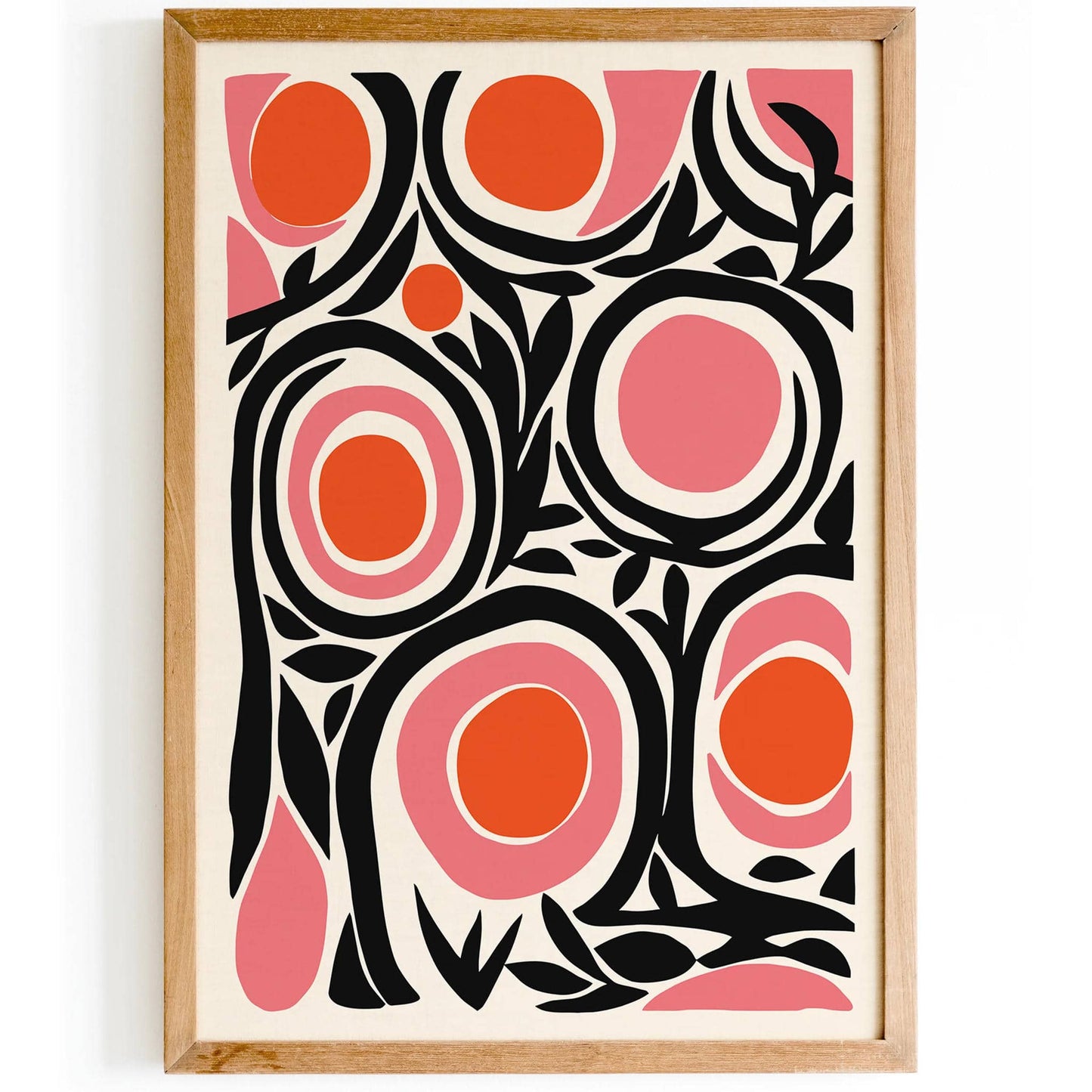 Red Pink Mid Century Bold Abstract Wall Art - HypeSheriff