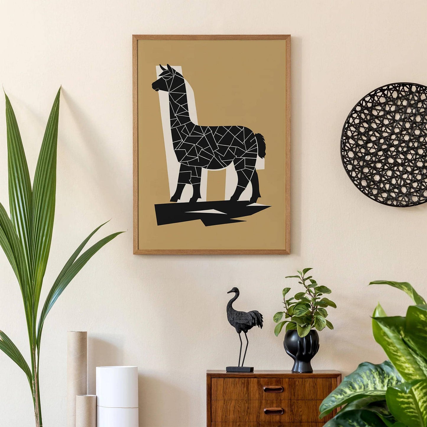Beige Minimalist LLama Wall Art - HypeSheriff