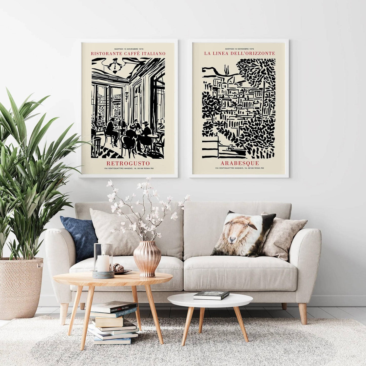 Set of 2 Italian Black Ink Painting Poster - HypeSheriff