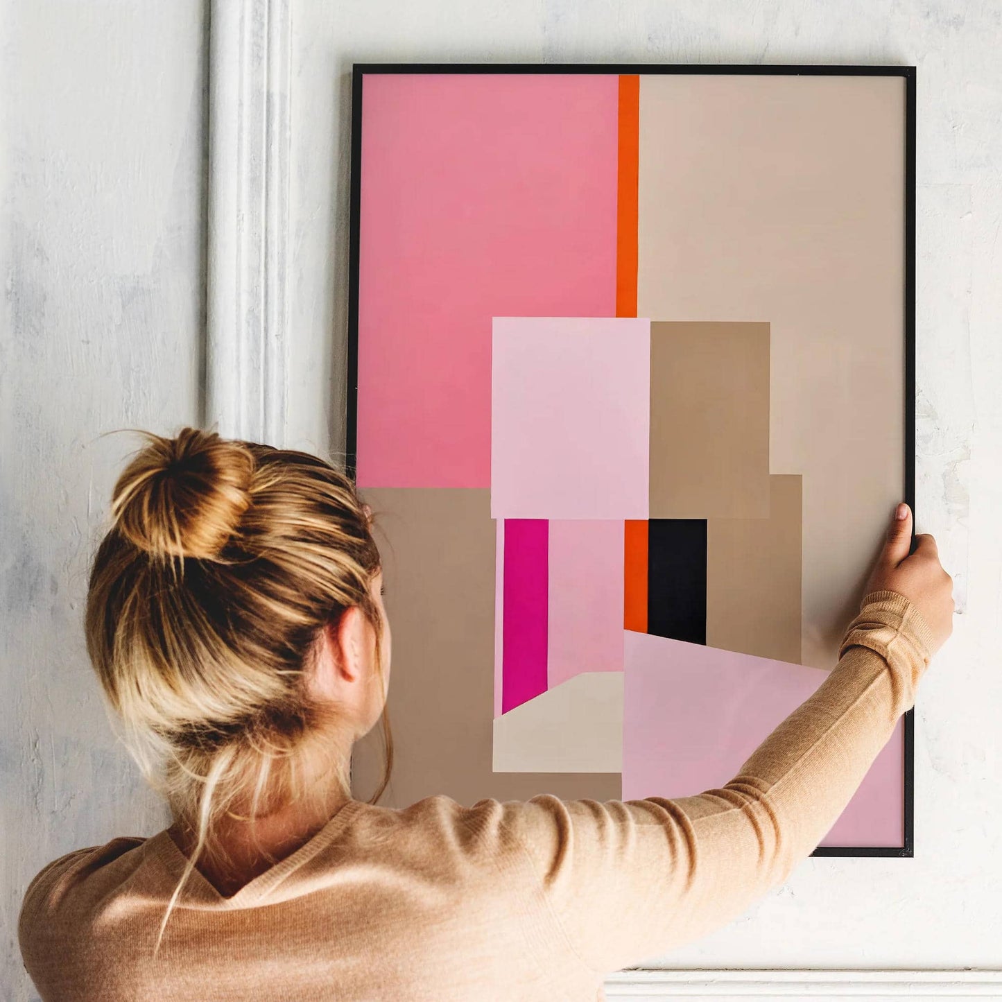 Mid Century Modern Beige Pink Art Print - HypeSheriff