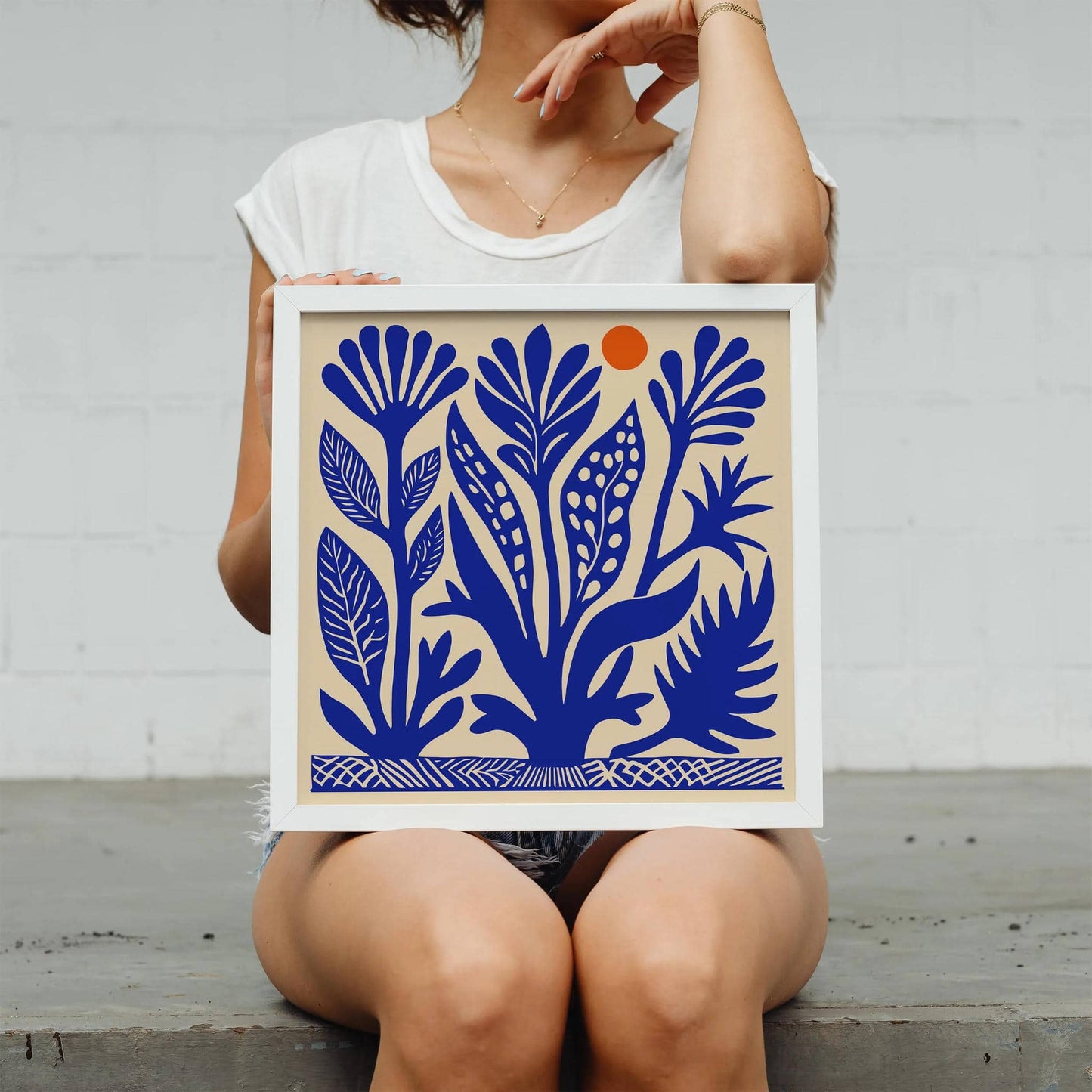 Blue Abstract Botanical Art Print – Square Wall Decor