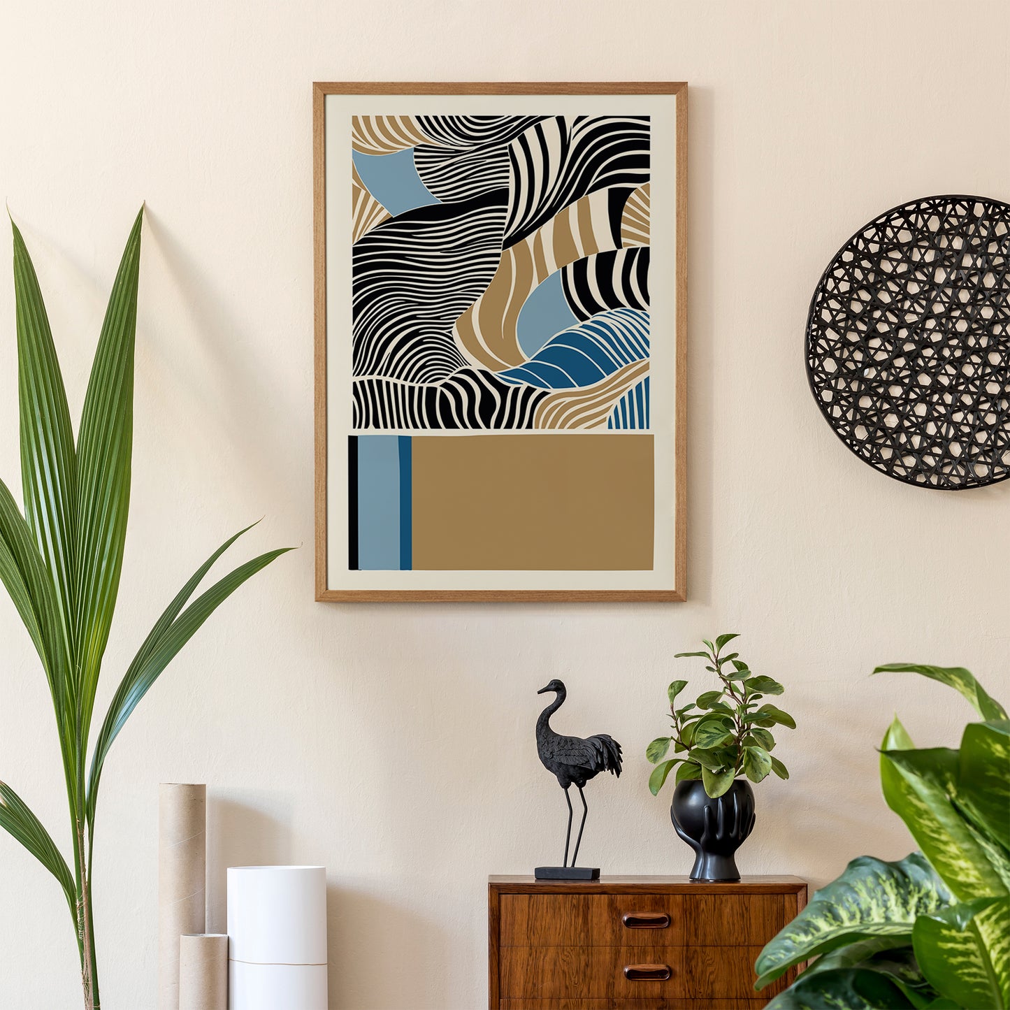 Blue and Beige Abstract Poster