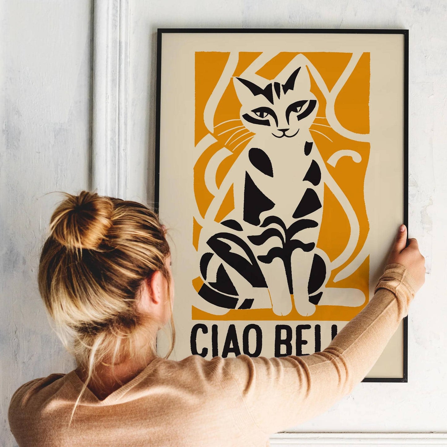 Ciao Bella Yellow Cat Art Print - HypeSheriff