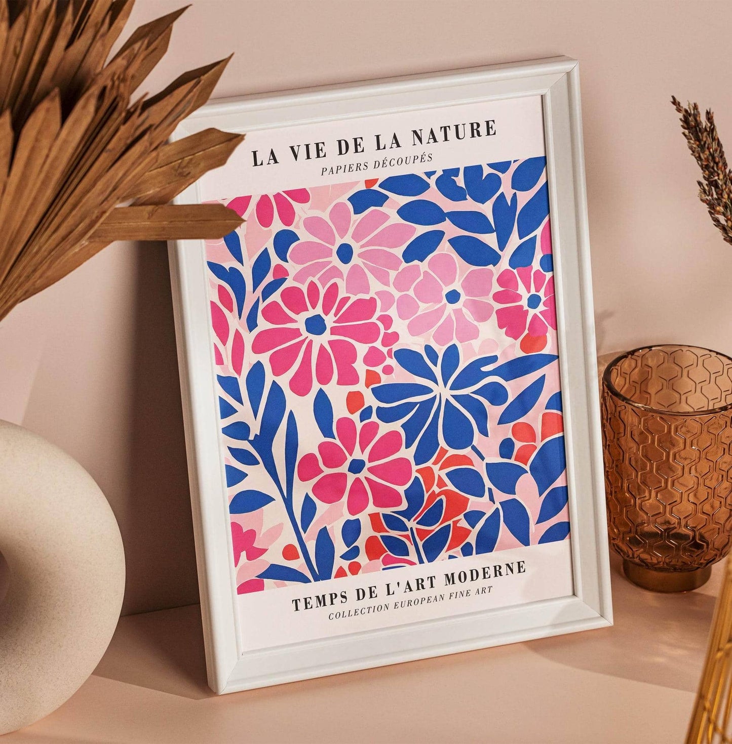 Pink and Blue Floral Poster - HypeSheriff
