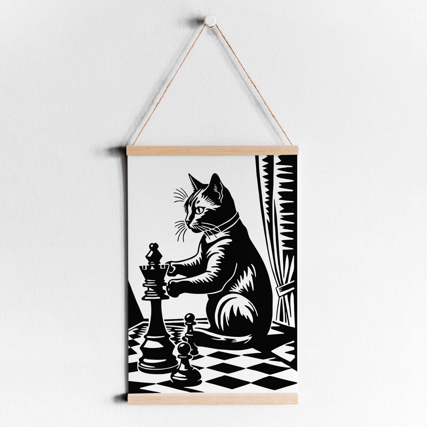 Vintage Chess Cat Wall Art