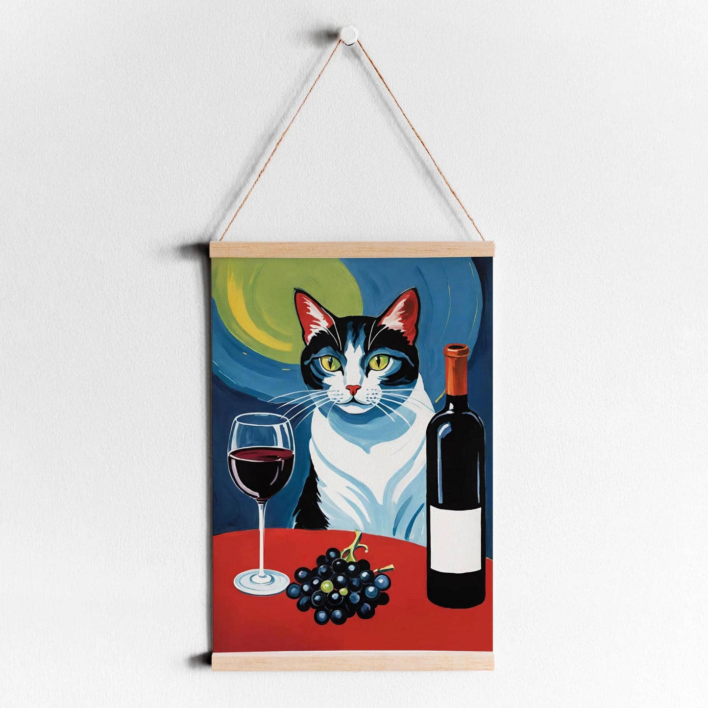 Cat with Wine and Grapes Poster