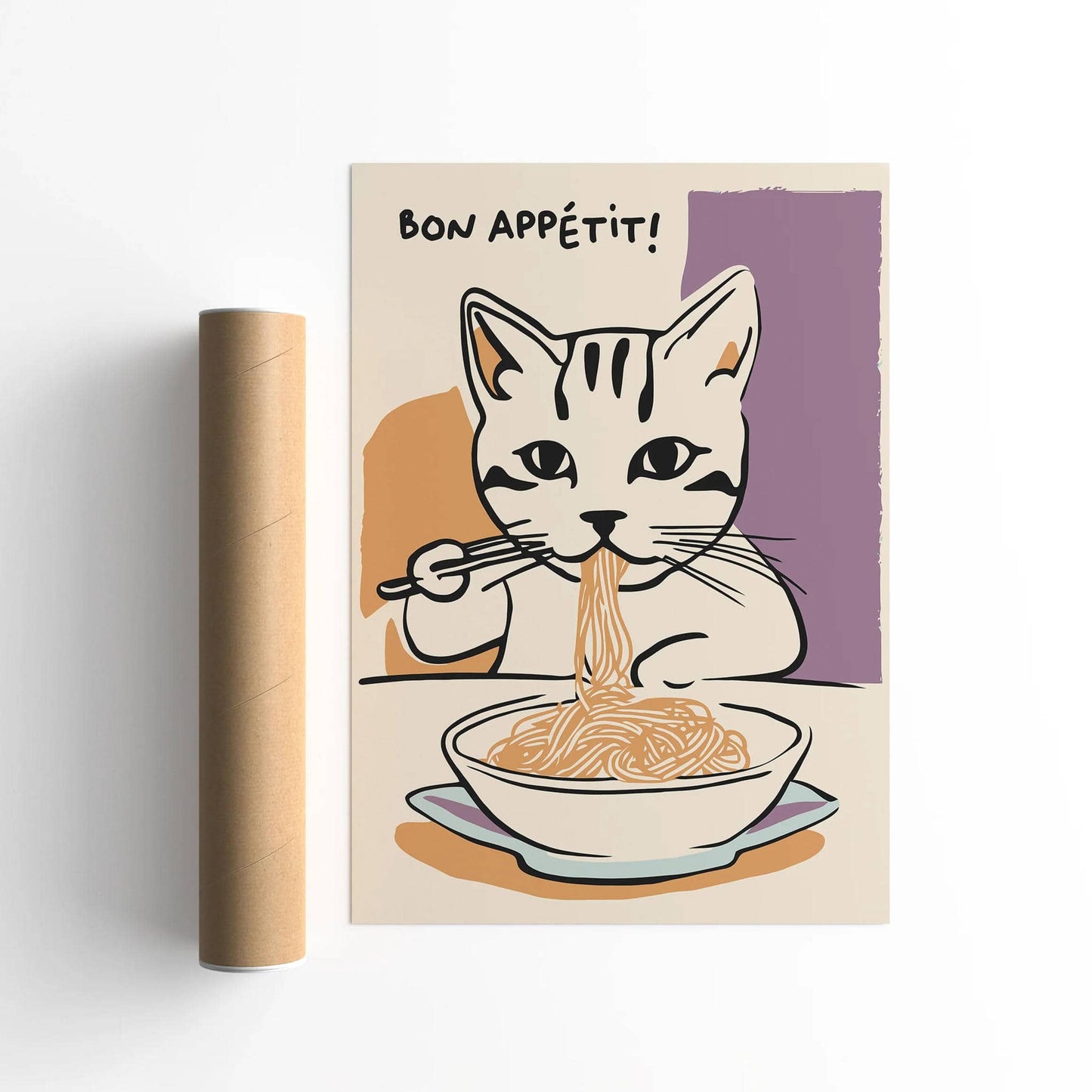 Bon Appetit Cat Noodle Lover Print - HypeSheriff