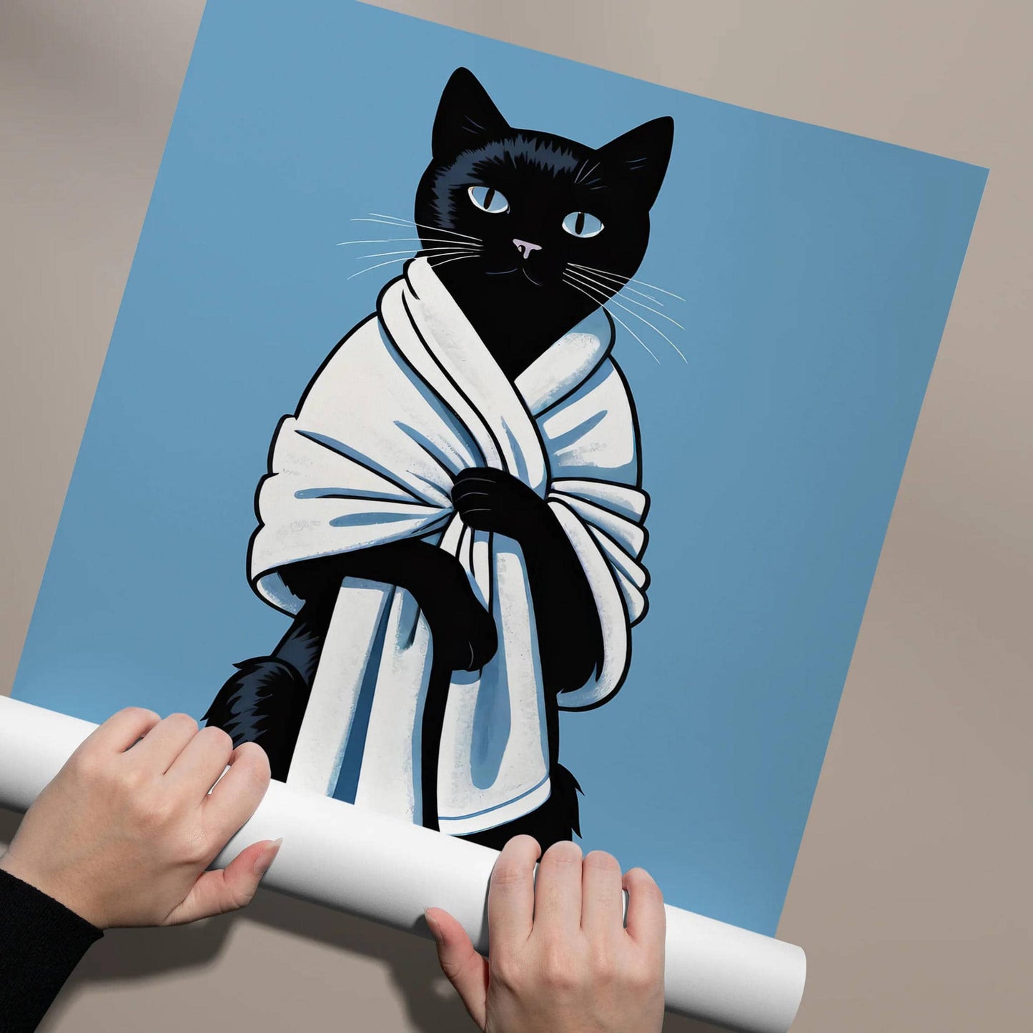 Elegant Cat Spa Day Wall Art Print